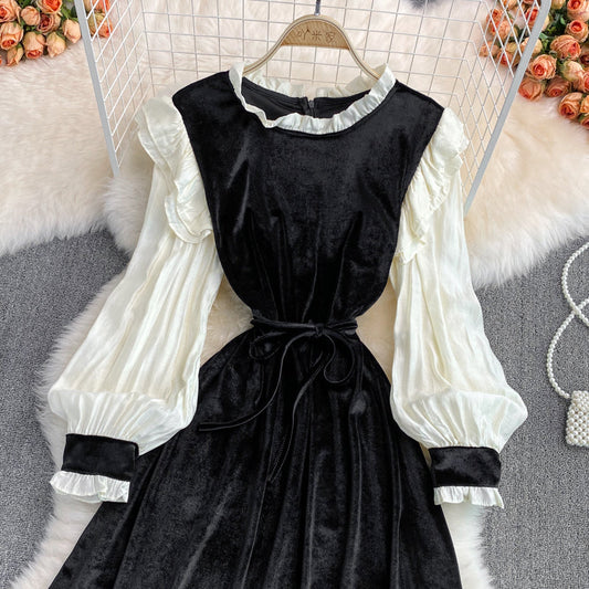 Black Velvet Long Sleeve Dress Fashion Dress 10954