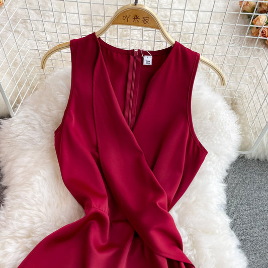 Red V Neck Short Dress Fashion Dress 10939