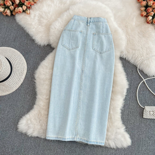 New style split mid length high waist A-shaped slim wrap hip skirt 11276