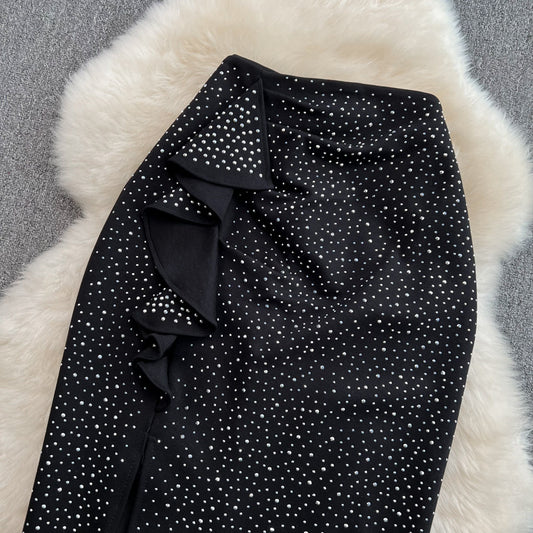 High waist slim diamond ruffled irregular A-line skirt 11277