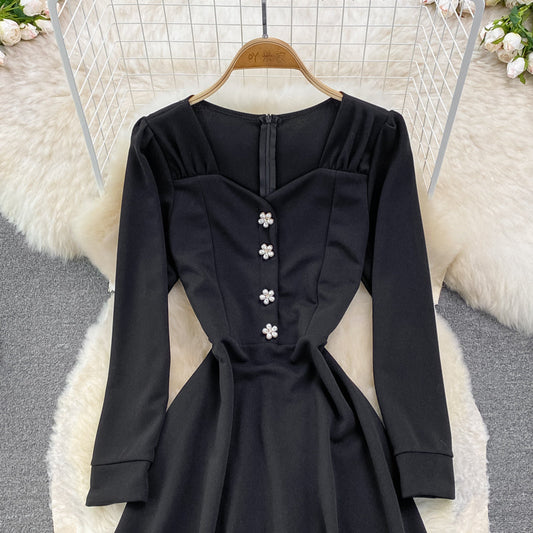 Black A Line Long Sleeve Dress Fashion Dress 10903