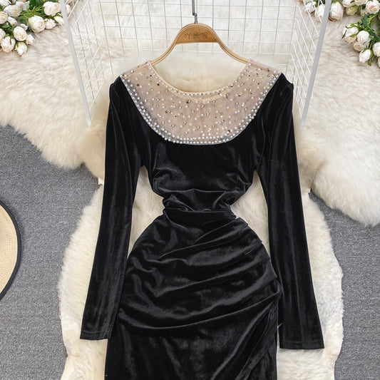 Black Velvet Long Sleeve Dress Fashion Dress 10929