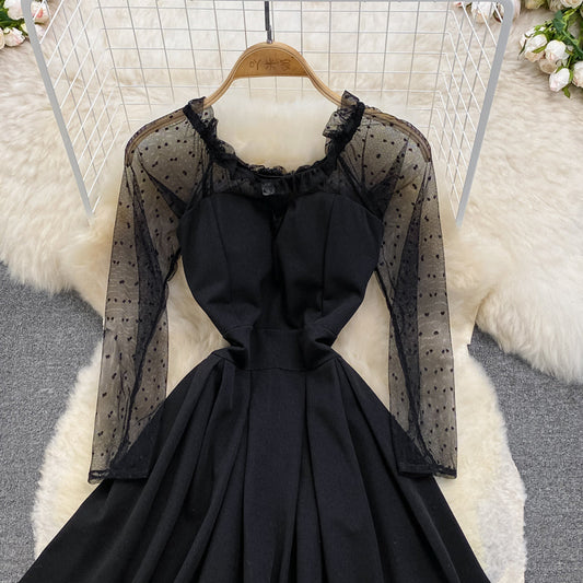 Black A Line Long Sleeve Short Dress Fashion Dress 10915