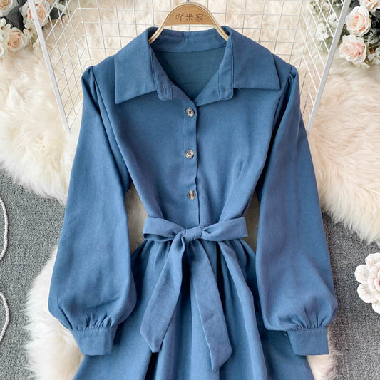 Sweet Long-Sleeved Corduroy Dress A Line Fashion Dress 10956