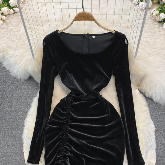 Black Velvet Long Sleeve Dress Sexy Dress 10948