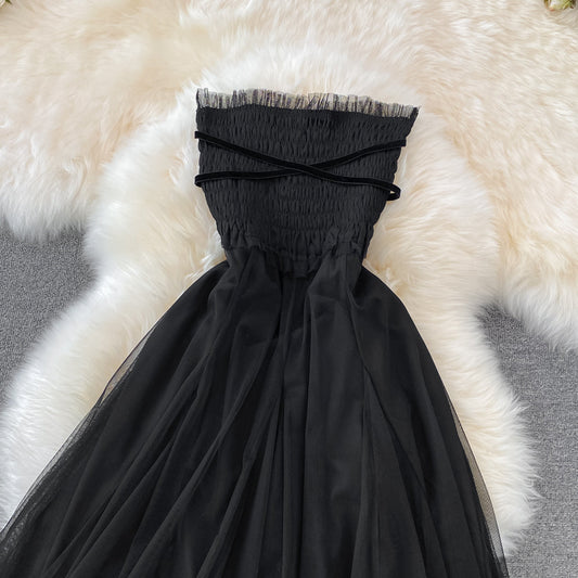 Black Tulle Off Shoulder Dress Fashion Girl Dress 10755