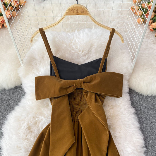 Cute Bow Velvet Backless Dress Fashion Dress 10848