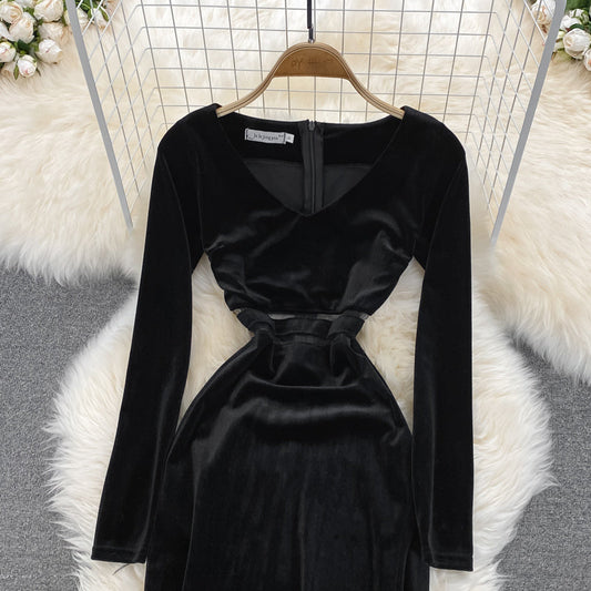 Black V Neck Long Sleeve Dress Fashion Dress 10844