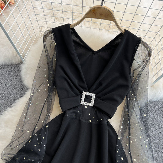 Black V Neck Short Dress A Line Fashion Dress 10832