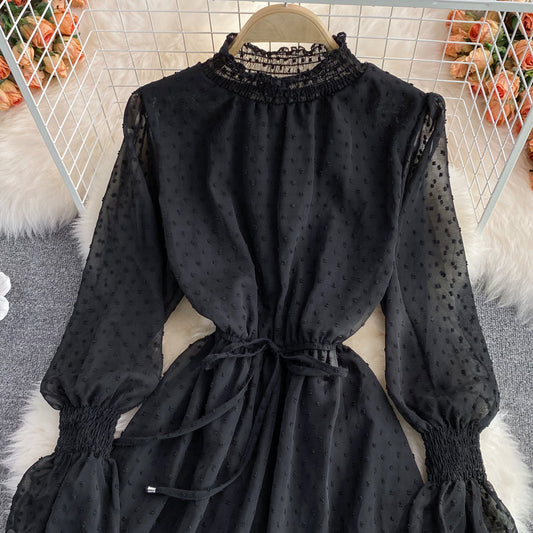 Cute A Line Long Sleeve Dress Black Dress 10833