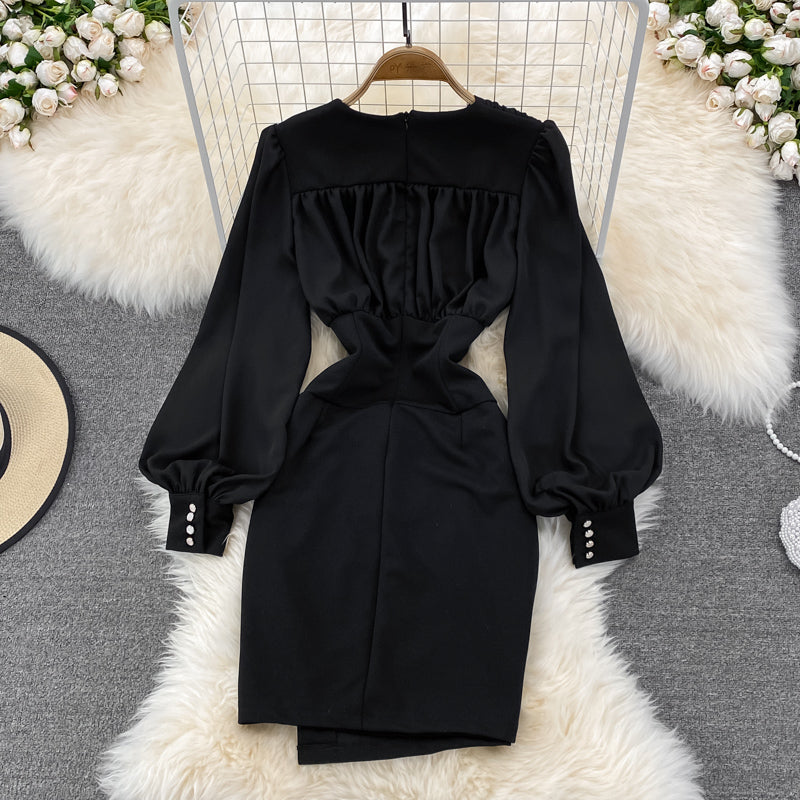 Black V Neck Long Sleeve Dress Fashion Dress 10843