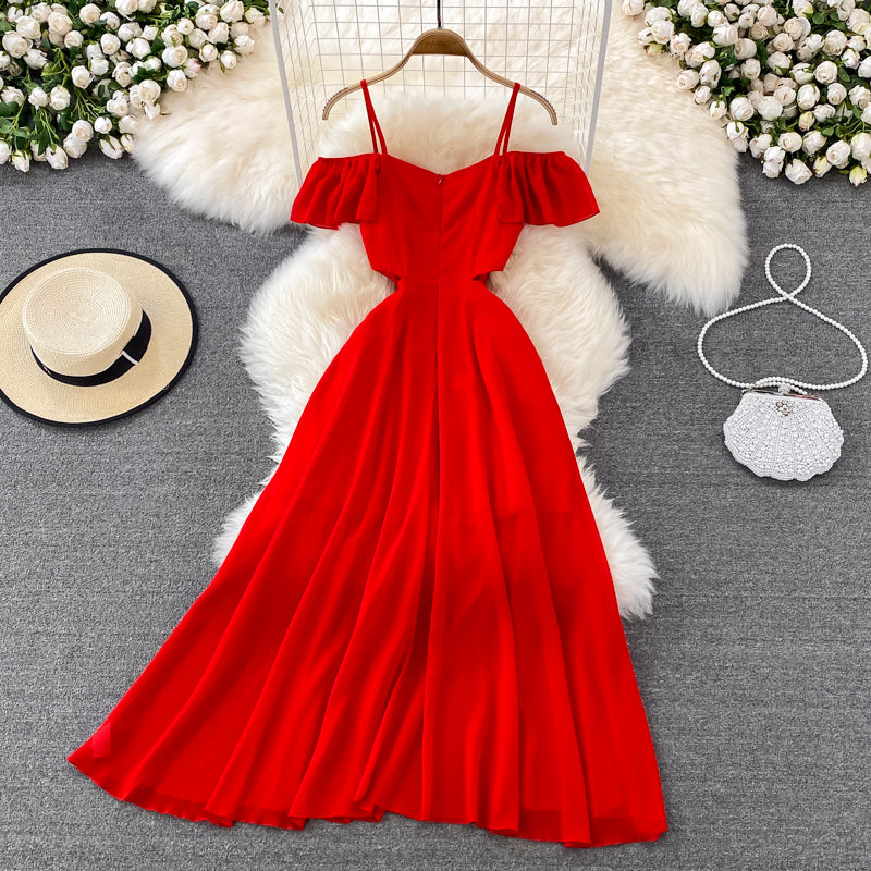 Red Chiffon A Line Short Dress Fashion Dress 10762