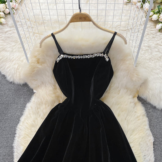Black Velvet Short Dress Black Fashion Dress 10711
