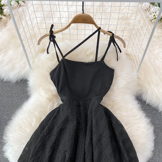 Black Irregular Backless Dress A Line Fashion Dress 10694
