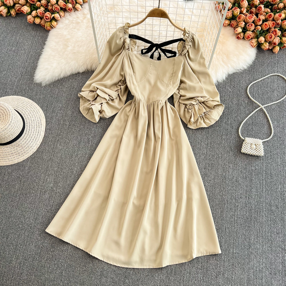 Cute Bow Puff Sleeve Dress 10724