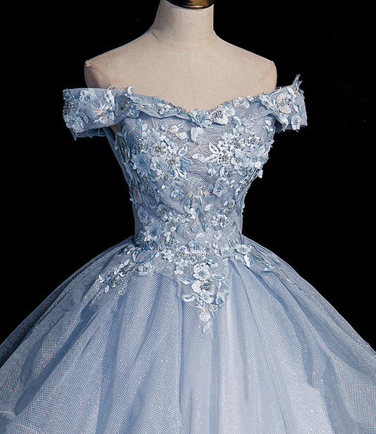 Blue tulle lace long ball gown dress formal dresses 10475
