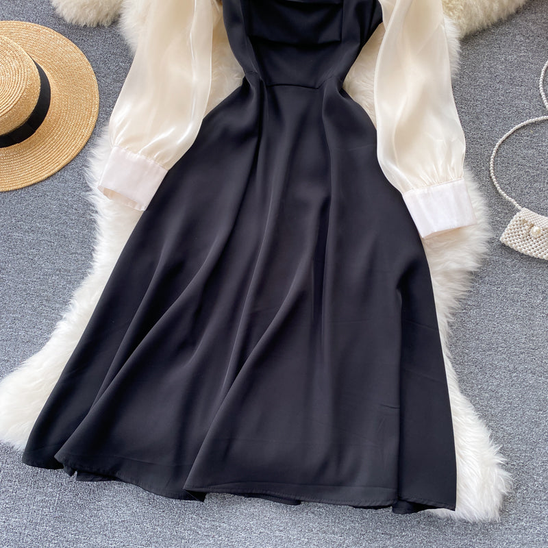 Black A Line Long Sleeve Dress Fashion Dress 10673