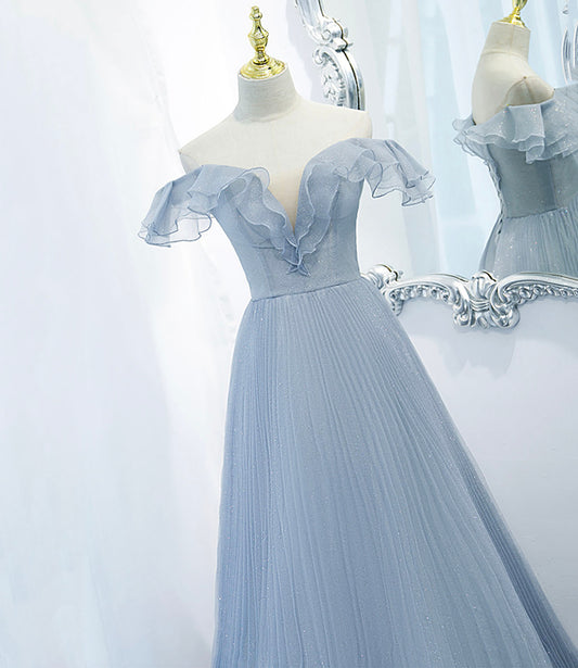 Blue tulle long prom dress blue evening dress 10270