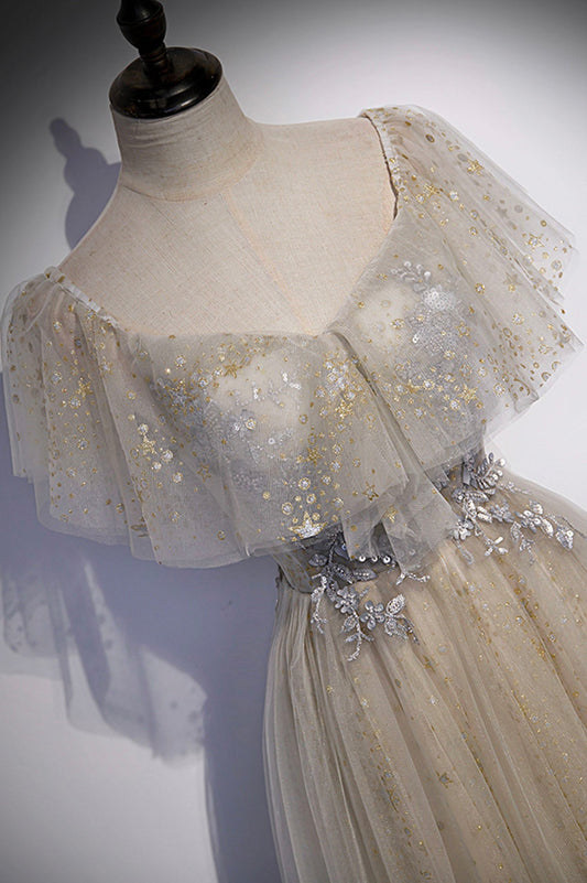 Cute tulle sequins long prom dress evening dress 10180