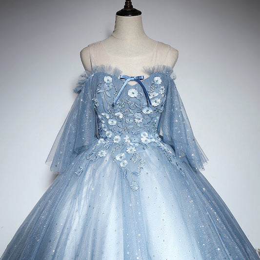 Blue tulle lace long ball gown dress formal dress 10197