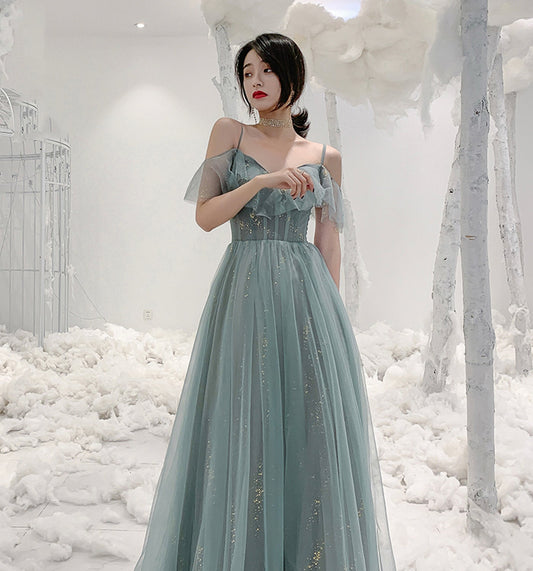 Cute tulle long A ine prom dress evening gown 10137