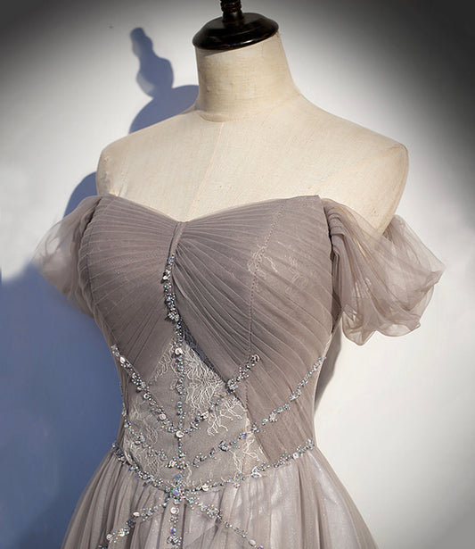 Elegant tulle lace long prom dress A line evening gown 10140