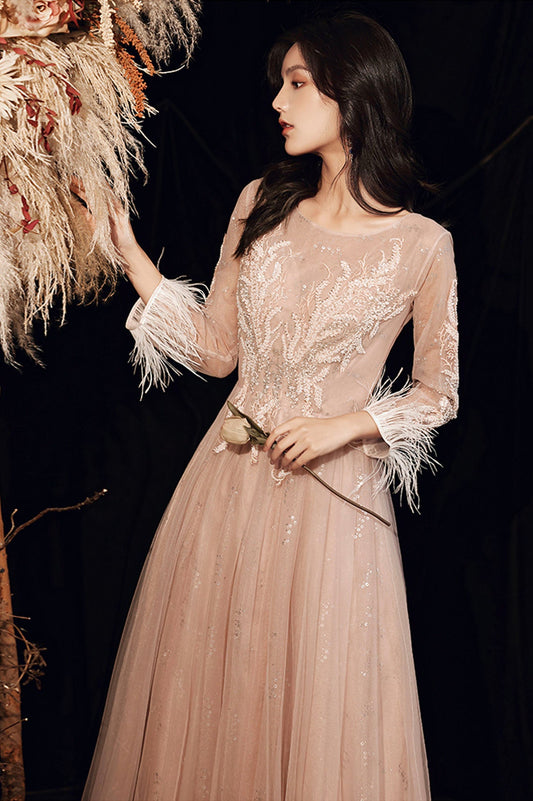 Stylish tulle lace long prom dress long sleeve evening dress 10176