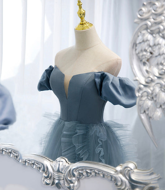 Blue tulle long prom dress blue evening dress 10151