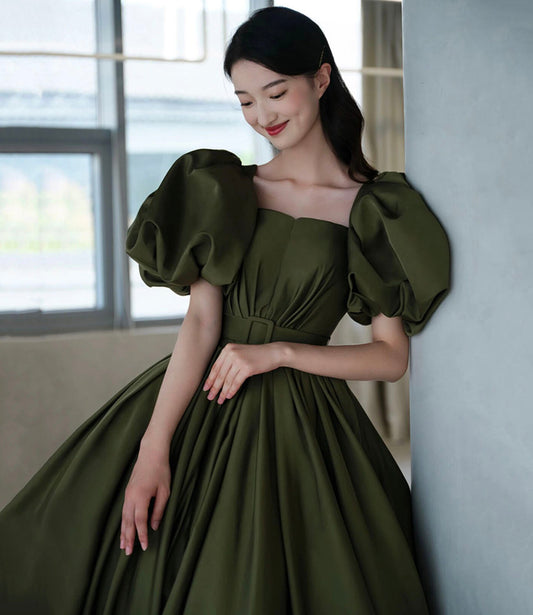 Green satin long A line princess gown formal gown 10192