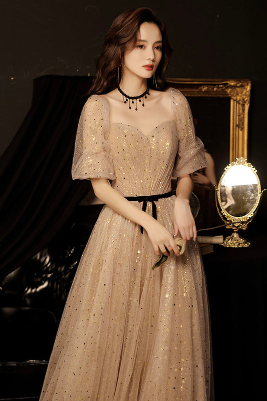 Cute tulle long prom dress A line evening gown 10177