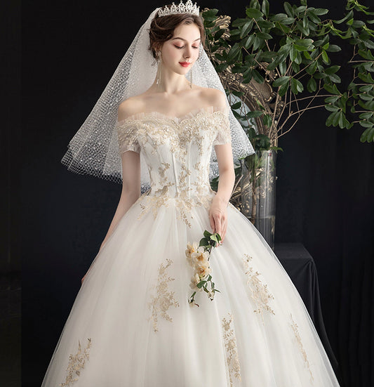 White tulle lace long ball gown dress formal dress 10116