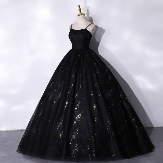 Black tulle long prom dress black evening gown 10066