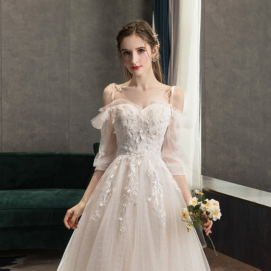 White tulle lace long prom gown A line evening gown 10117