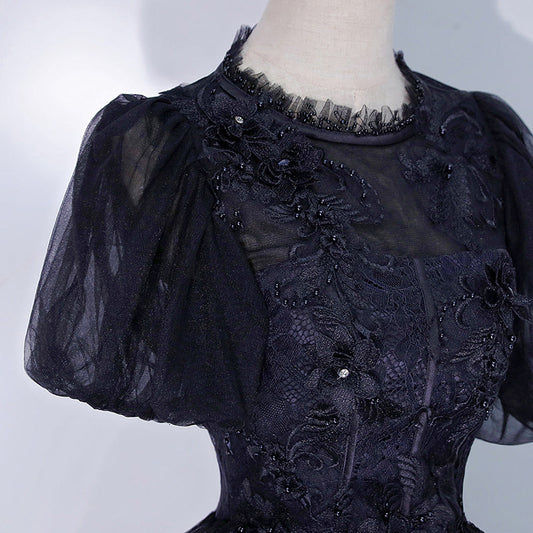Black tulle lace long ball gown dress formal gown 10061
