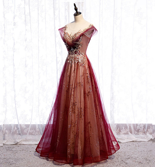 Stylish tulle sequins long prom dress evening gown 10003