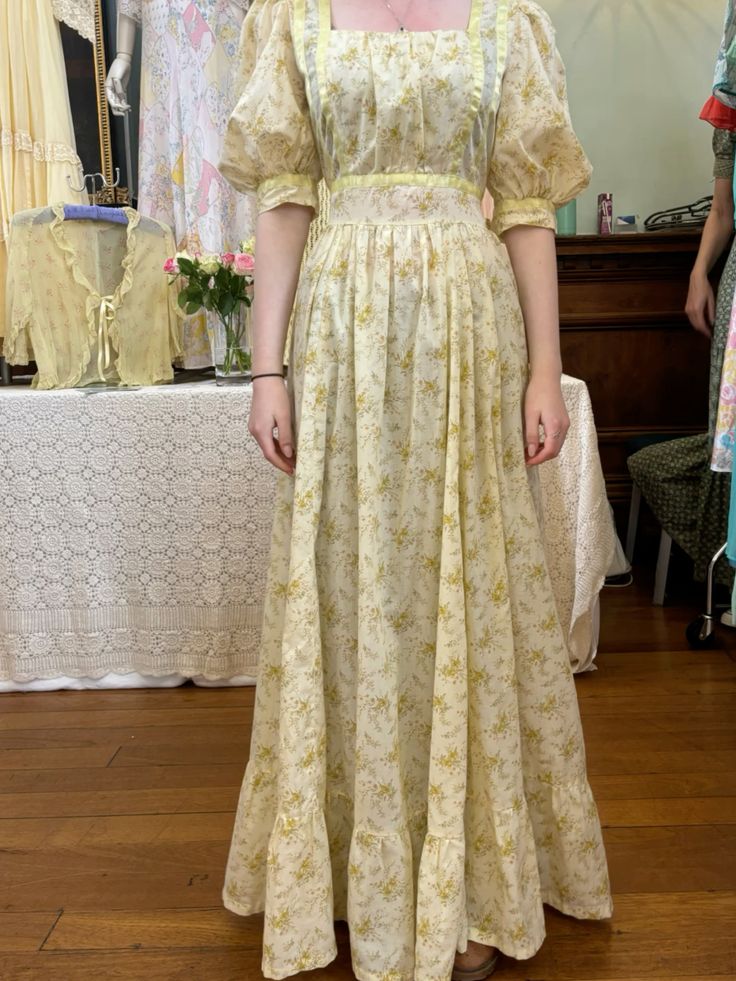 Yellow Floral Elegant Long Chiffon Homecoming Dress Prom Dress Evening Dress Wedding Guest Dress Birthday/Garden Party Dress Prom Dress gh4090