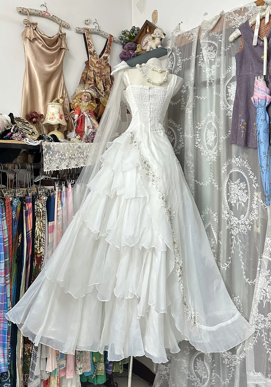 White Spaghetti Strap Fitted Waist Elegant Long Prom Dress, Evening Gown gh7202