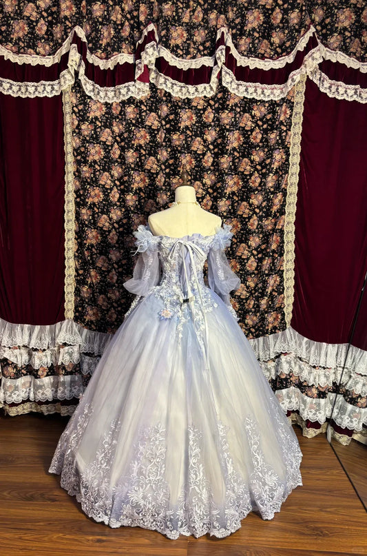 Vintage Ombre Off-the-shoulder Applique Beaded Sweet 16 Quinceanera A-Line Evening Dress Ball Gown TP4277
