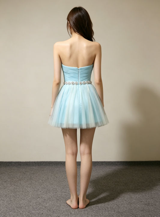 Vintage Light Blue Strapless Sweetheart Tulle A-Line Homecoming Dress TP5884