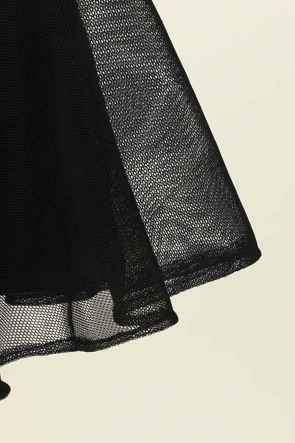 Black A-line V Neck Sleeveless Lace-Up Back Tulle Mini Homecoming Dress