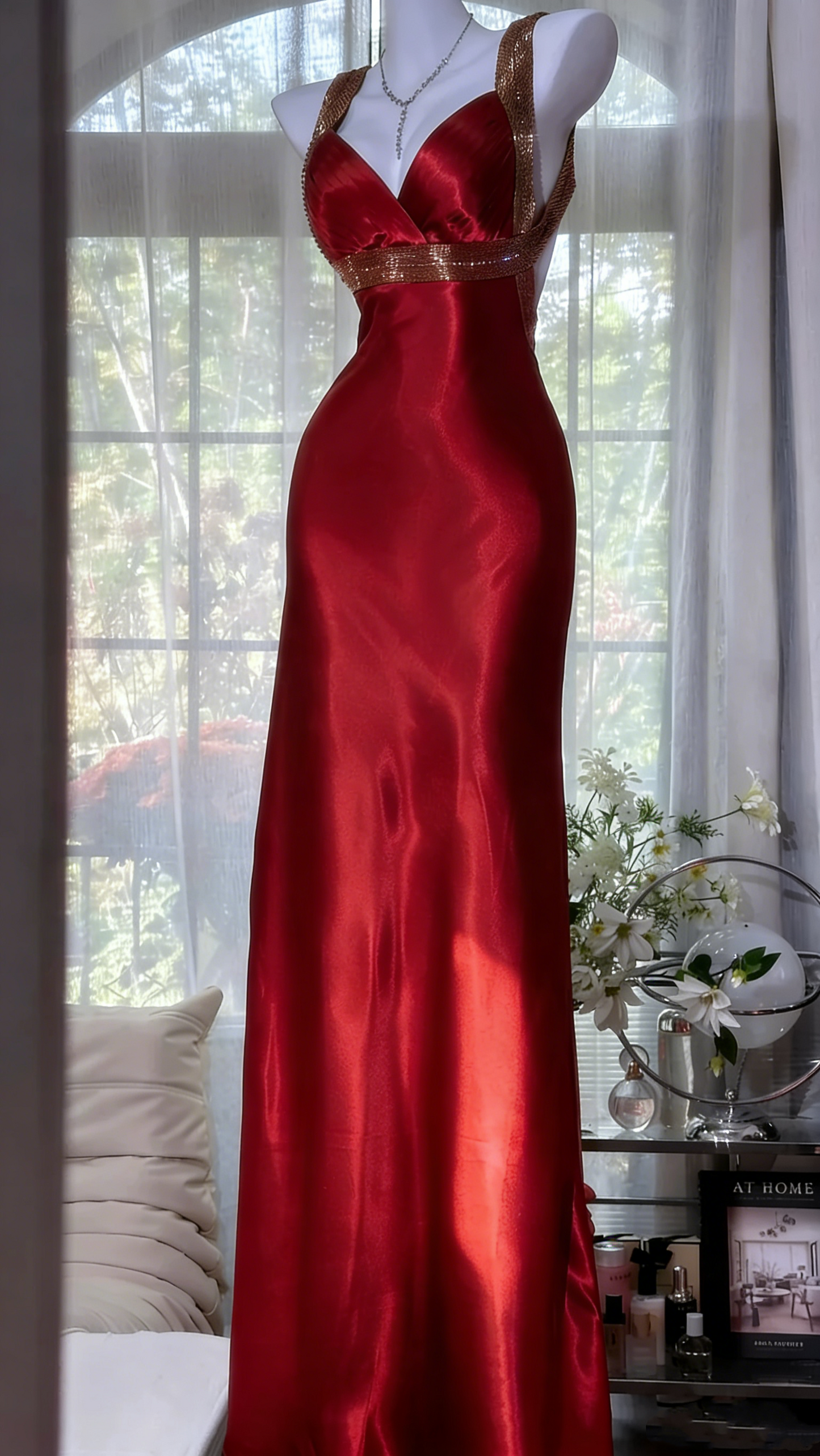 Elegant Olive-green Mermaid V-neck Backless Satin Long Prom Dress Evening Dress P4033
