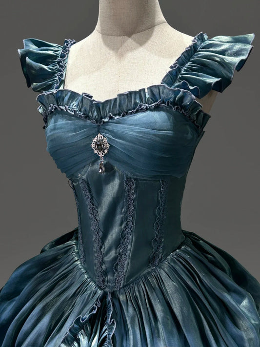Blue Gorgeous Elegant Exquisite Long Satin Floor Length Ball Gown Evening Gown Wedding Dress gh4134