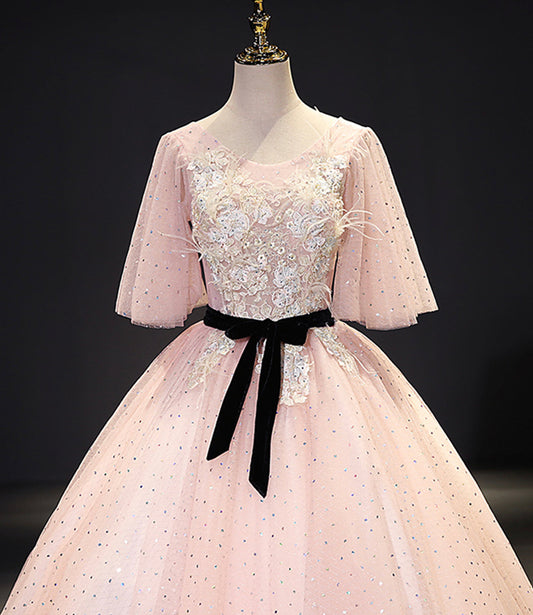 Pink tulle lace long ball gown dress fahion dress 8723