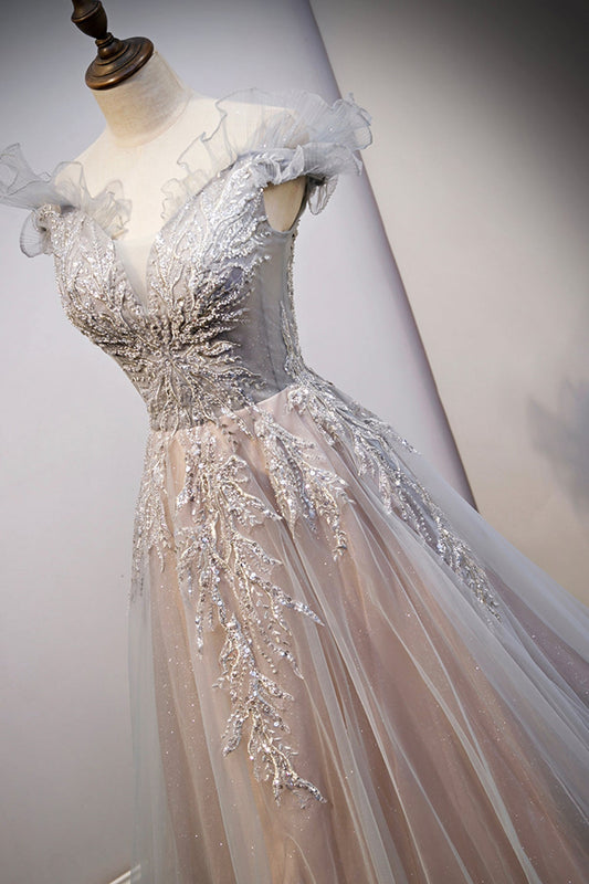 Cute lace long A line prom dress evening dress 8726