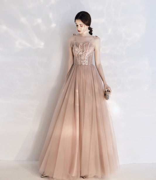 Stylish tulle lace long prom dress A line evening dress 10397
