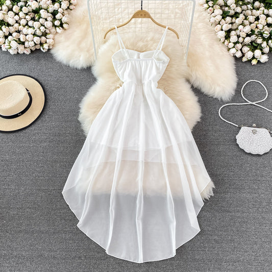 White irregular strapless dress summer 11004