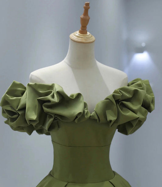 Green satin long A line prom dress evening dress 8816