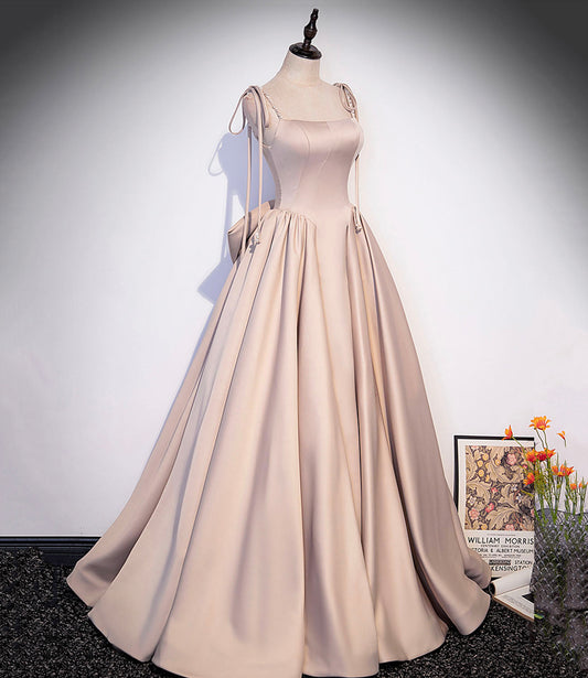 Cute satin long A line prom dress with bow 10404