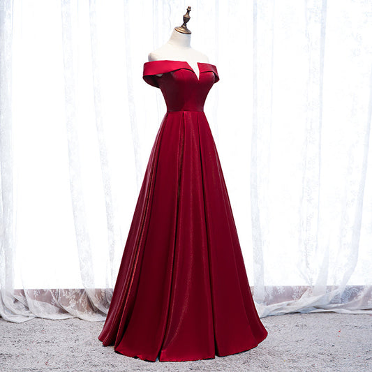 Burgundy long prom dress simple evening dress 8271