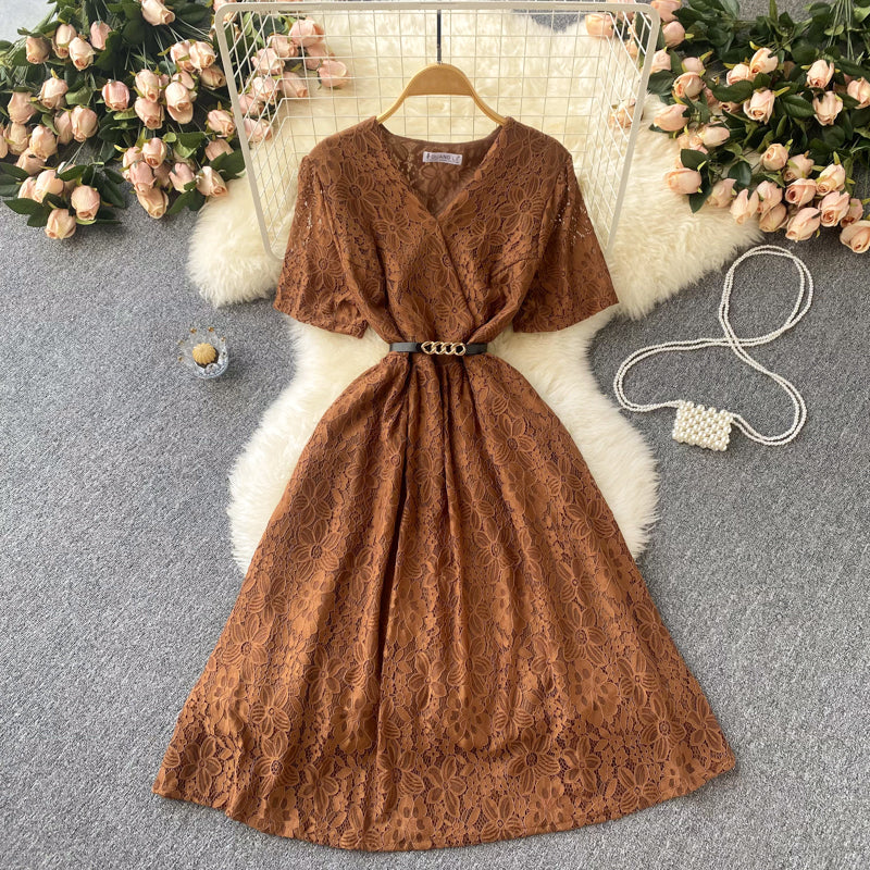 Cute V Neck Lace Short Dress A Line Fashion Dress 10668
